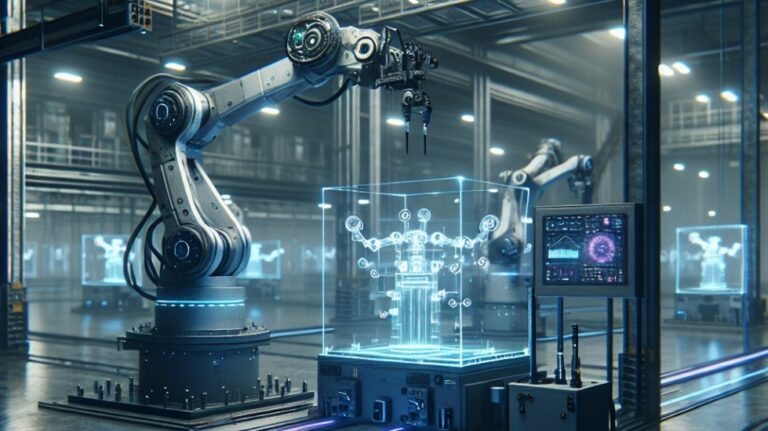 Fertigung mit einem Industrieroboter in einem industriellen Metaverse